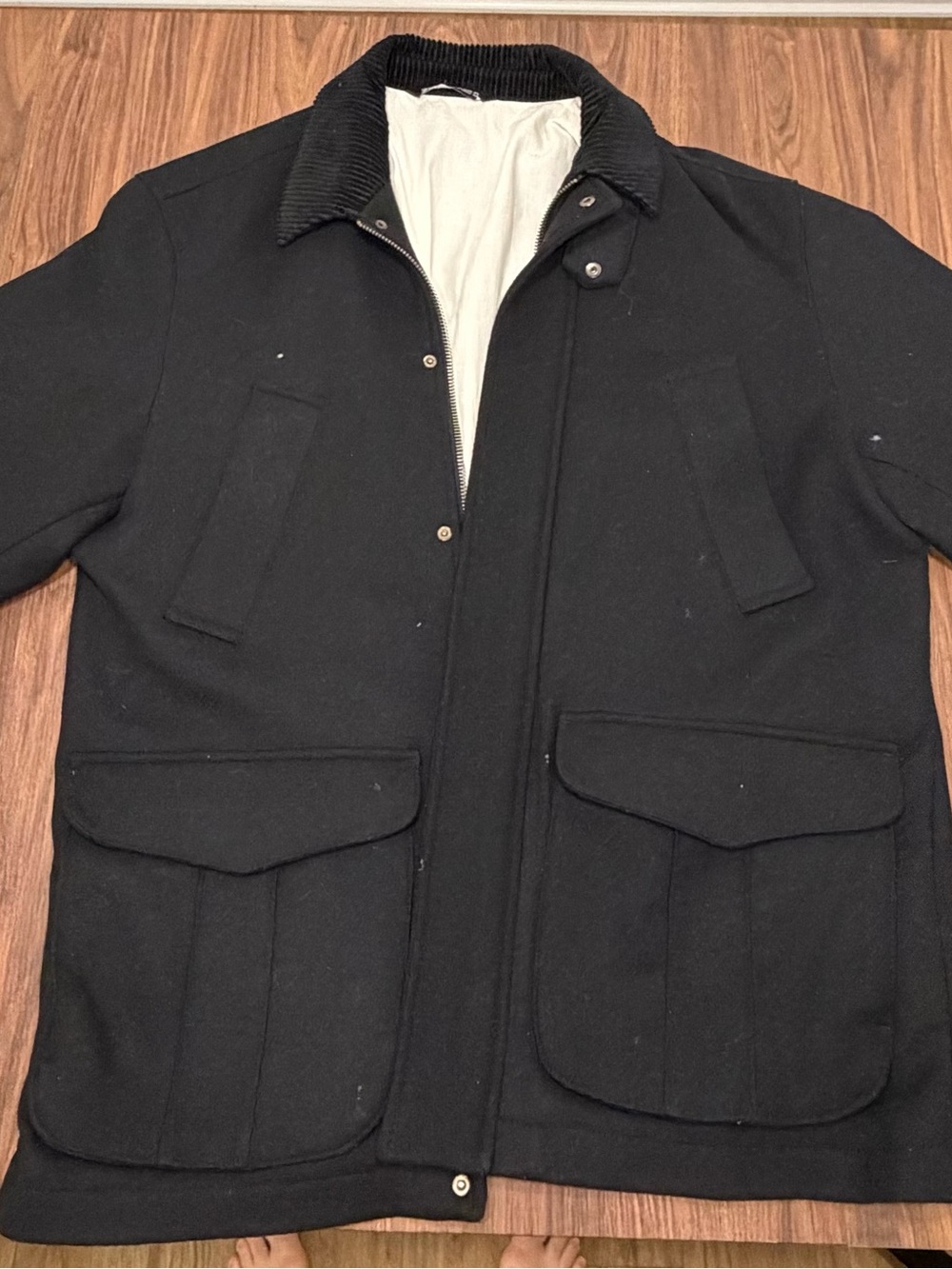 Zara Black Utility Shirt Jacket with Corduroy Collar
